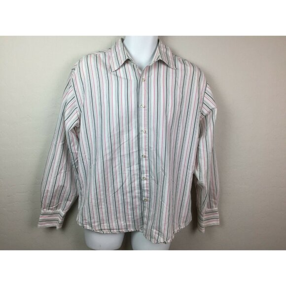 PX Clothing Mens Striped Button Up Shirt Pink Gray Size Medium - Picture 3 of 6